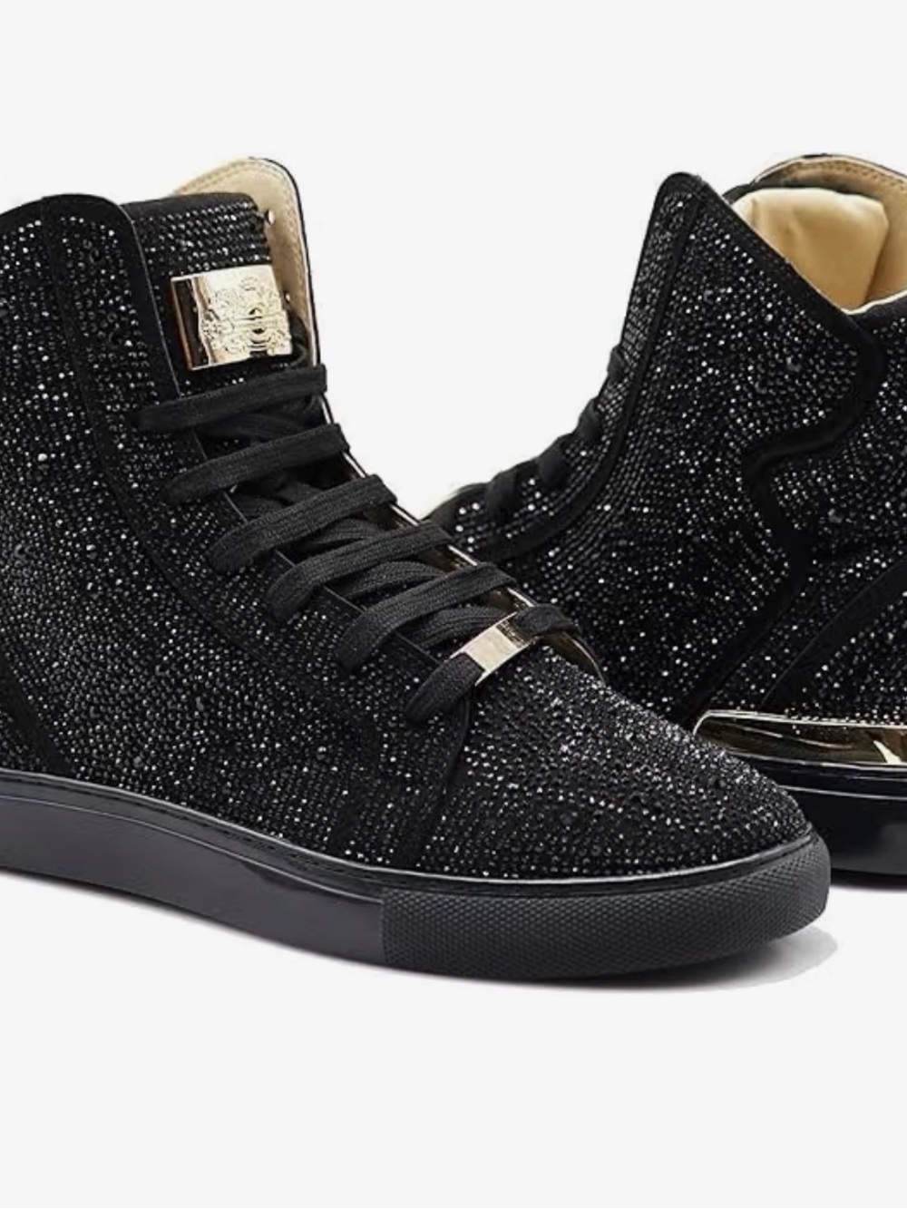 Enzo Romeo Black High-Top Crystal shimmer rhinestone sneakers